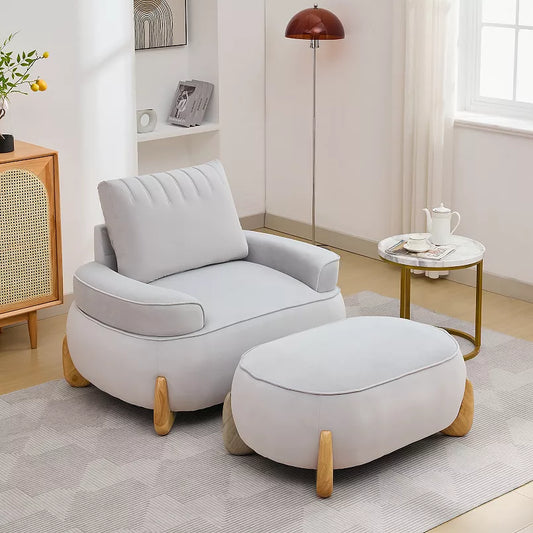 Oversized Velvet Accent Armchair with a Large Removable Ottoman