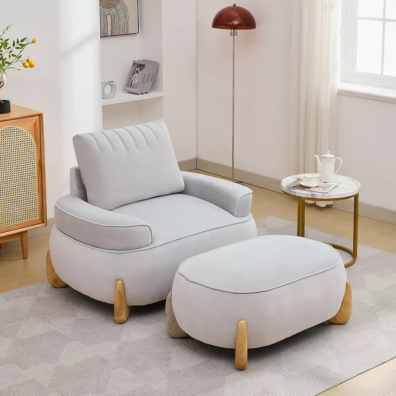 Oversized Velvet Accent Armchair with a Large Removable Ottoman